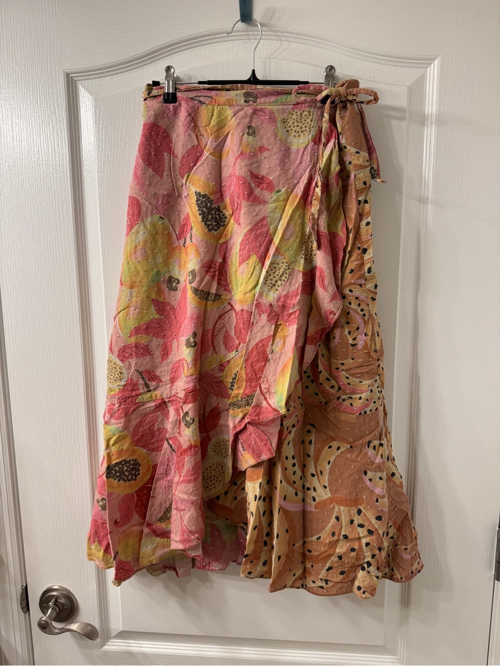 FARM Rio fruit Pink, Yellow & Peach Floral Asymmetrical Wrap Skirt